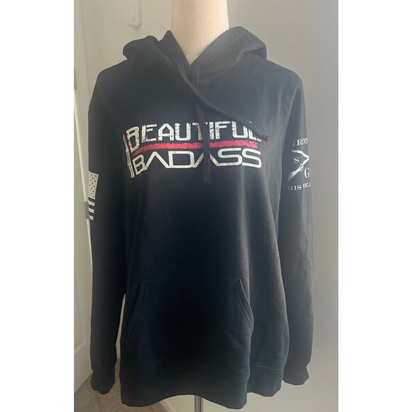 NWOT Grunt Style Women's Beautiful Badass Pullover Hoodie - Black Sweatshirt XXL - Picture 1 of 7